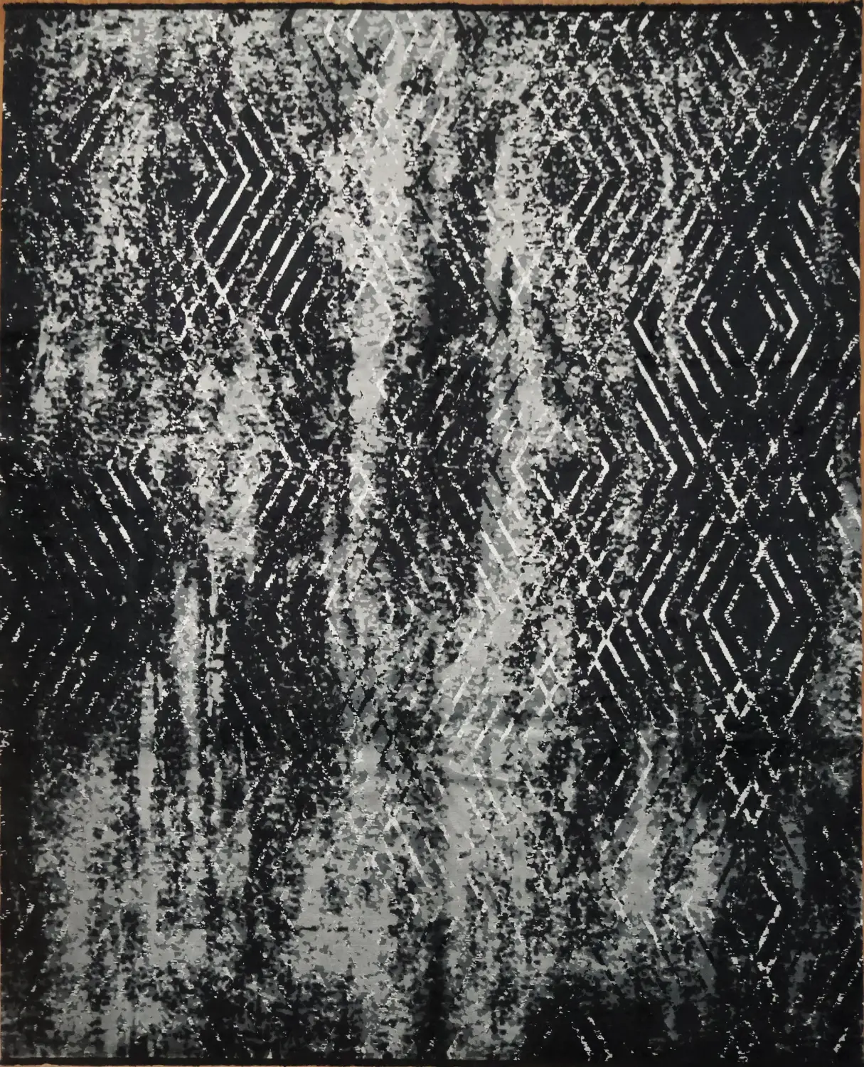 Contemporary Black and White With Grey Area Rug with Elegantly Distressed Texture 8x10