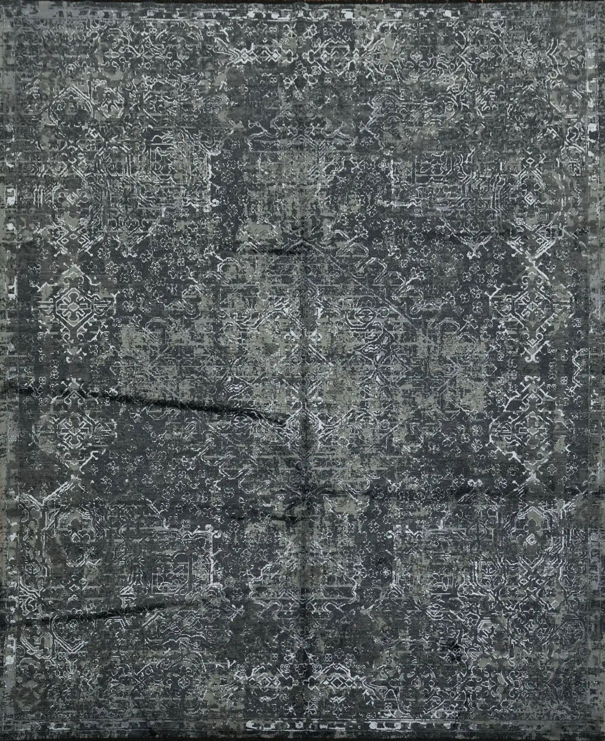 Charcoal Gray and Black Distressed Look Modern Area Rug 8x10