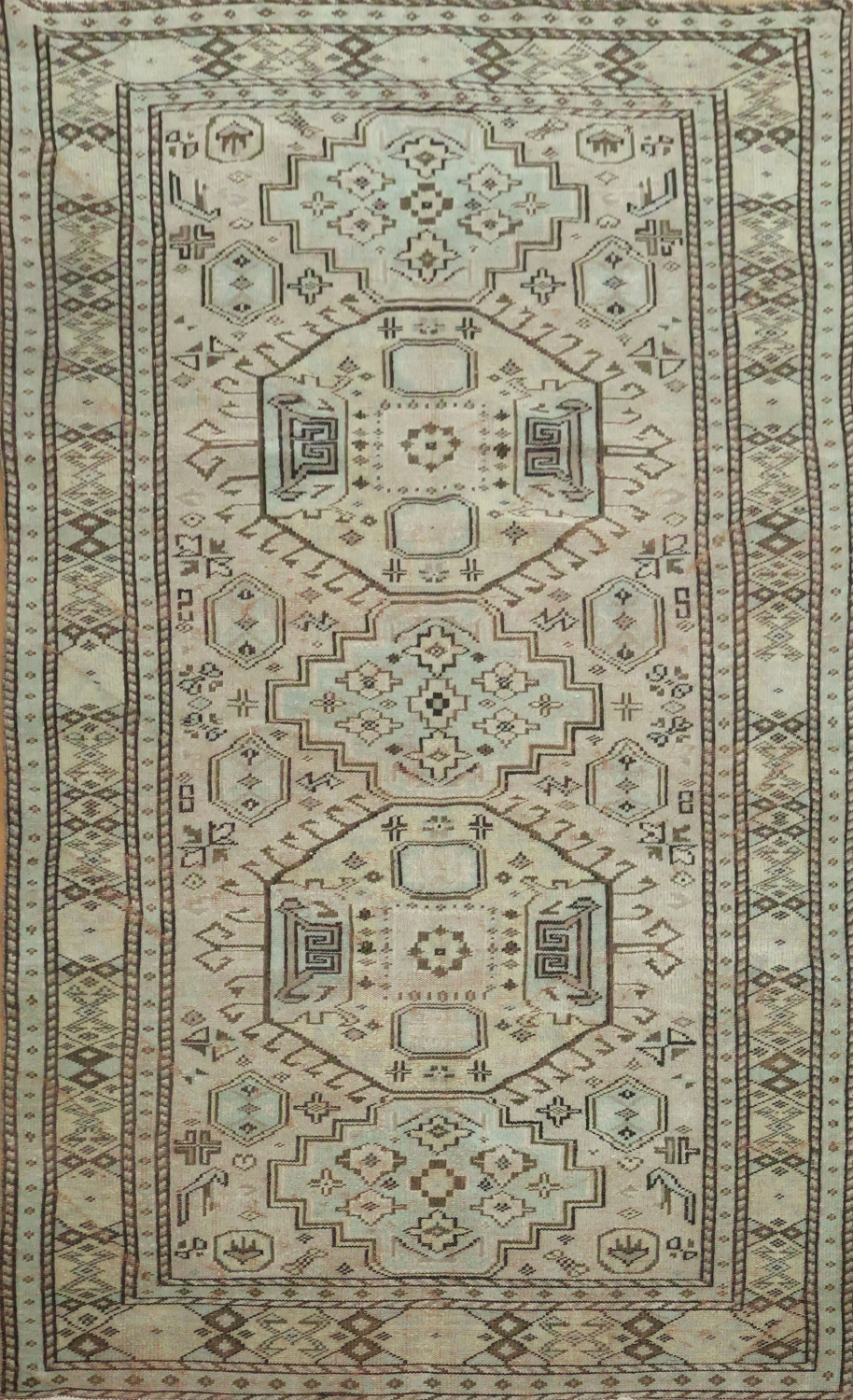 Geometric Wool Vintage Distressed Anatolian Area Rug 6x9