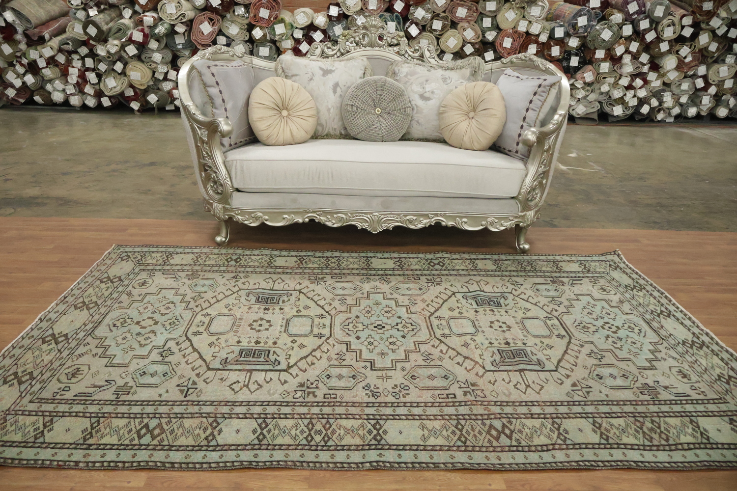 Geometric Wool Vintage Distressed Anatolian Area Rug 6x9