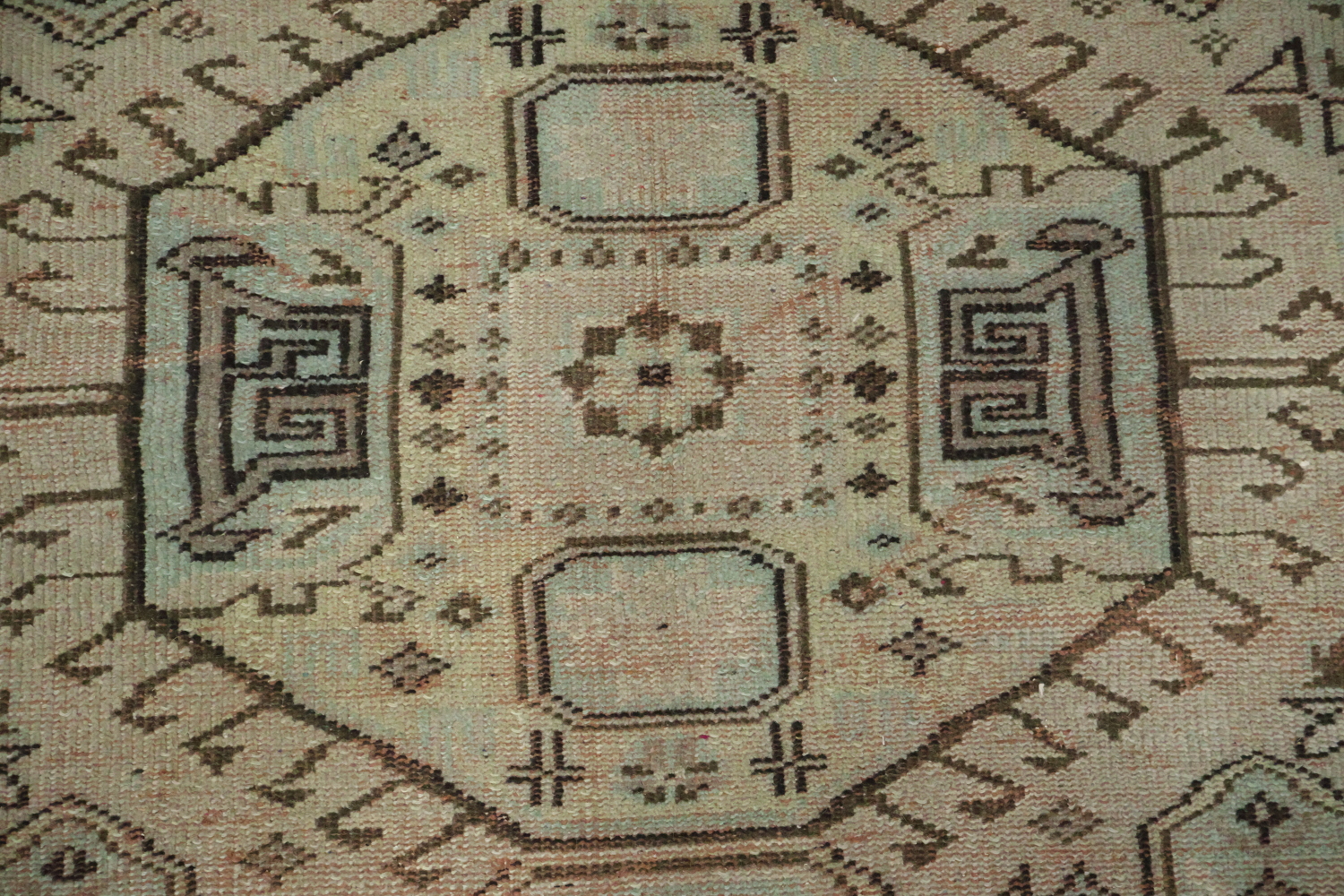 Geometric Wool Vintage Distressed Anatolian Area Rug 6x9