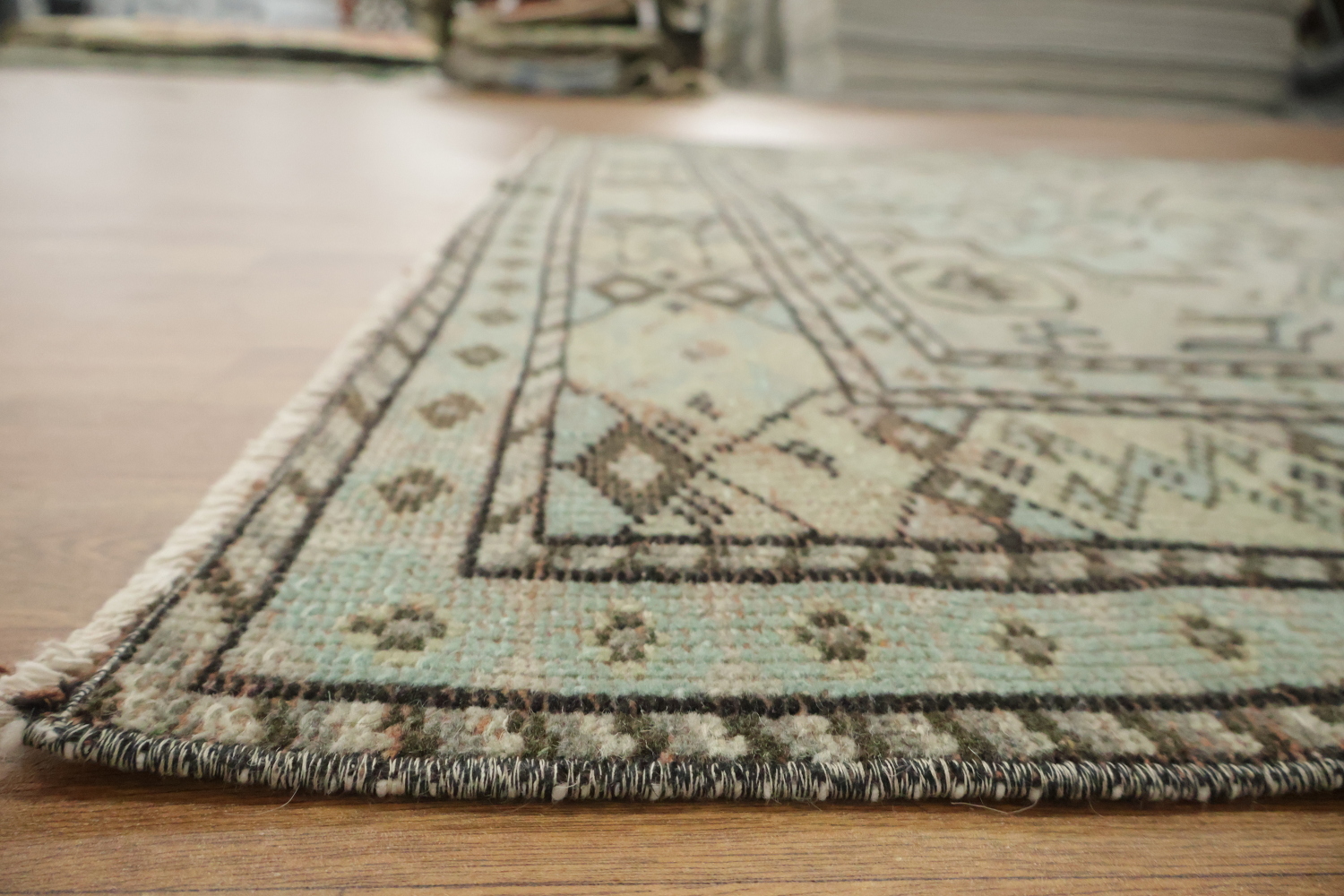 Geometric Wool Vintage Distressed Anatolian Area Rug 6x9
