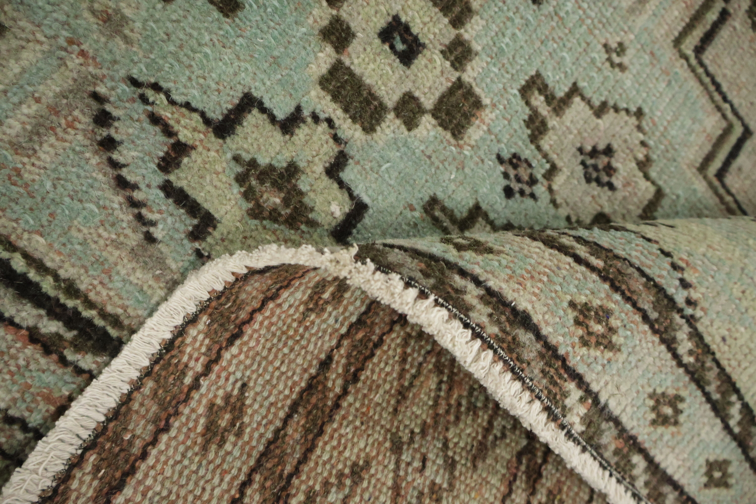 Geometric Wool Vintage Distressed Anatolian Area Rug 6x9