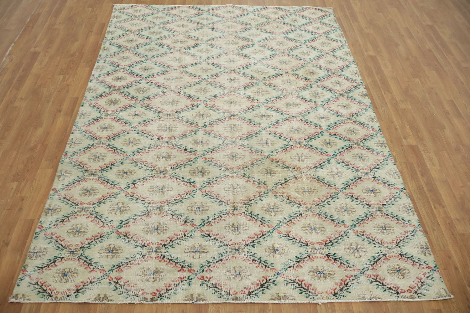 Geometric Vintage Distressed Anatolian Rug 7x9