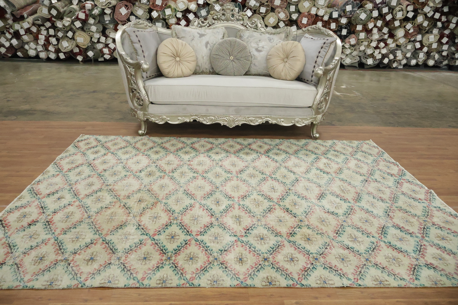 Geometric Vintage Distressed Anatolian Rug 7x9