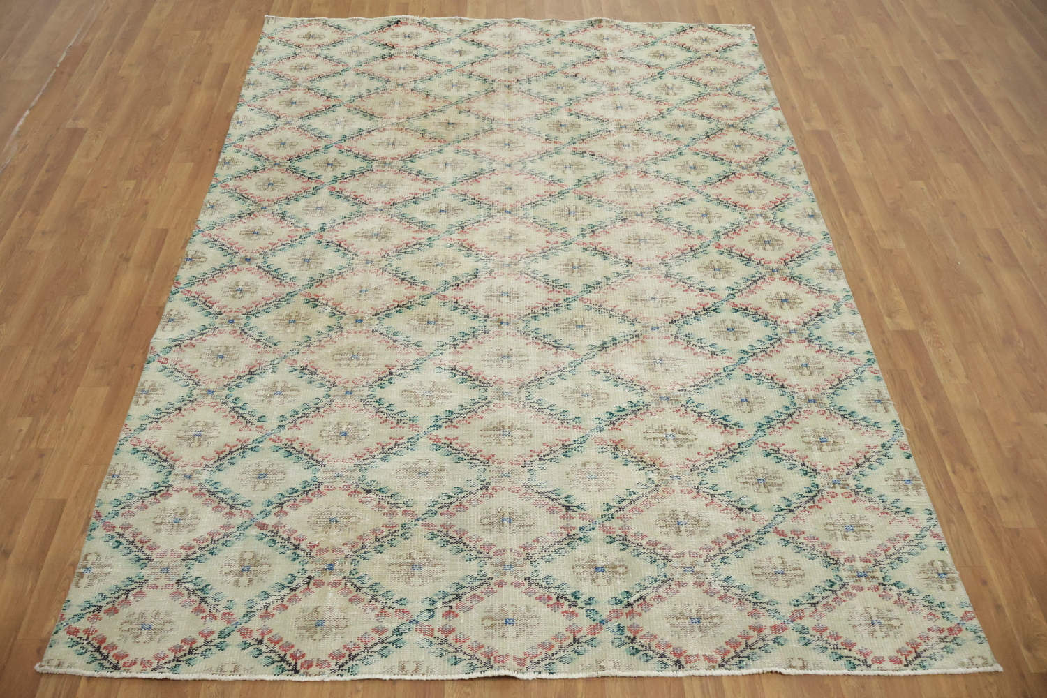 Geometric Vintage Distressed Anatolian Rug 7x9