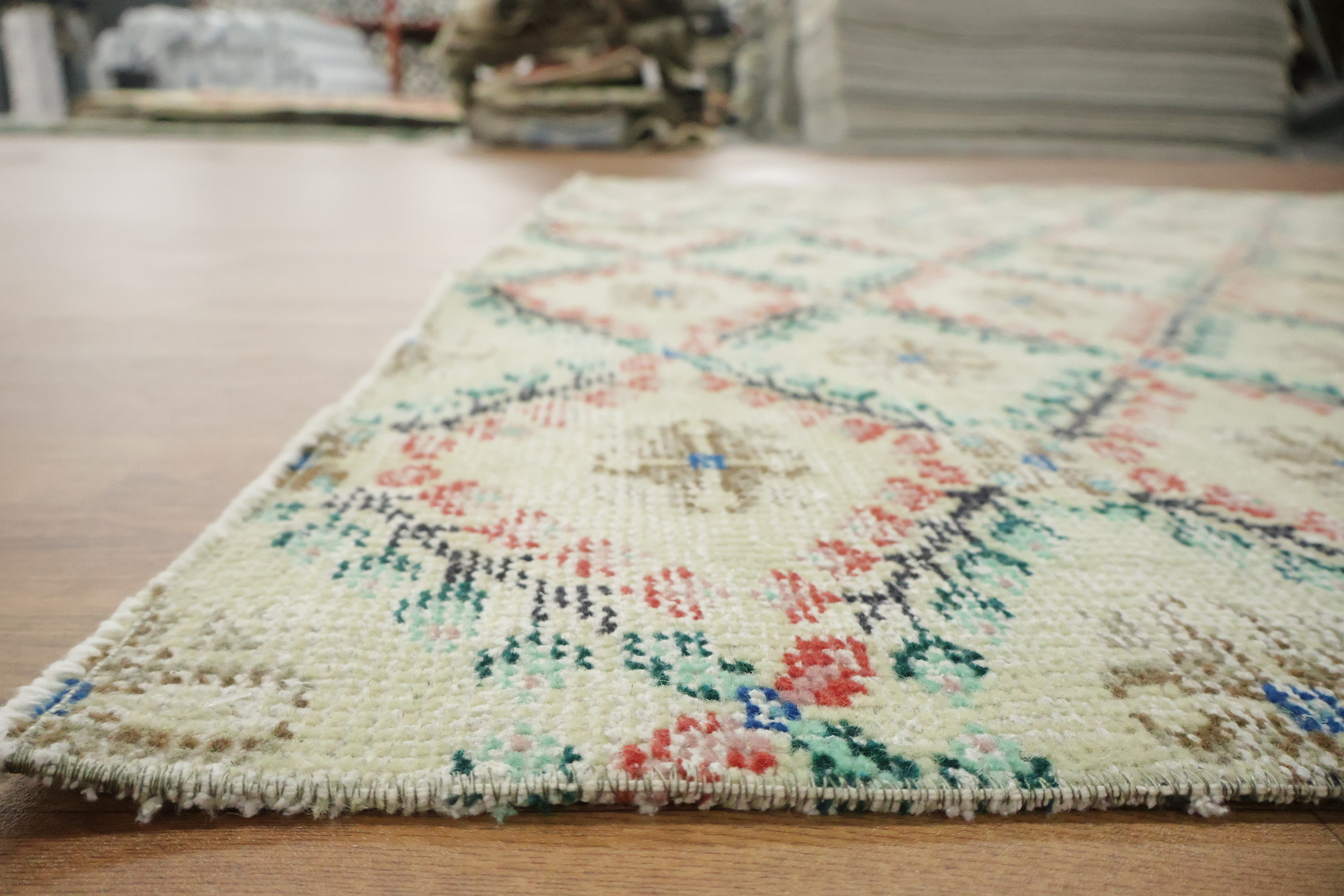 Geometric Vintage Distressed Anatolian Rug 7x9