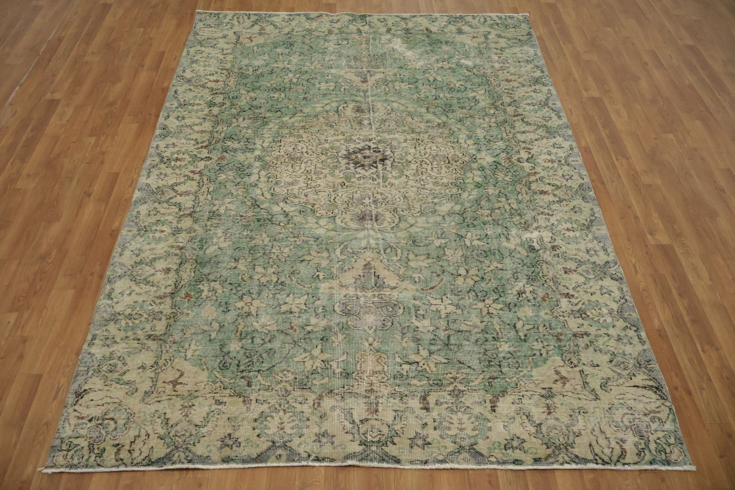 Green Vintage Distressed Anatolian Area Rug 6x9
