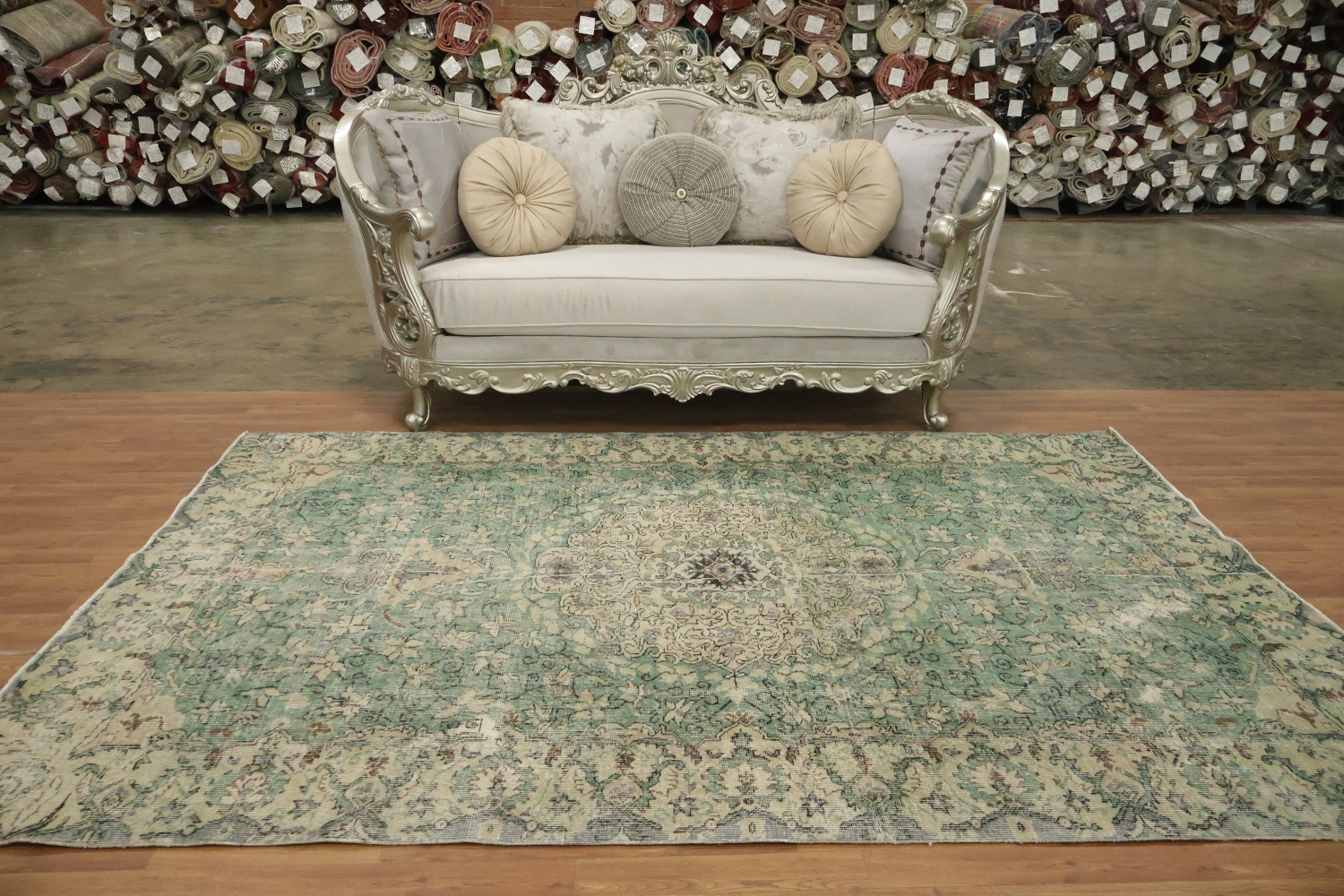 Green Vintage Distressed Anatolian Area Rug 6x9