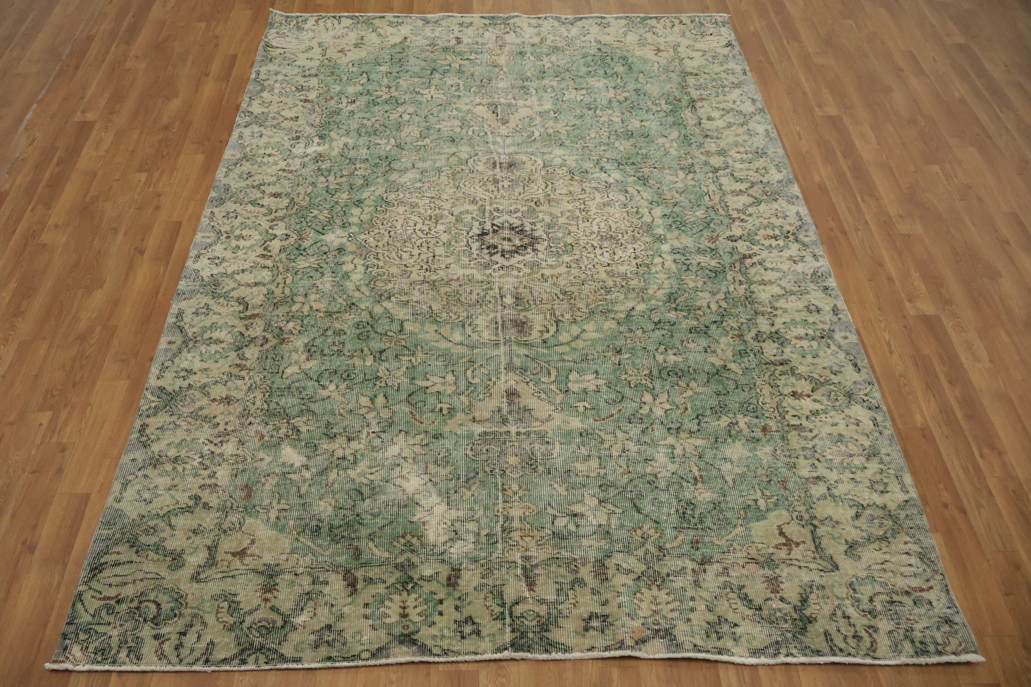 Green Vintage Distressed Anatolian Area Rug 6x9