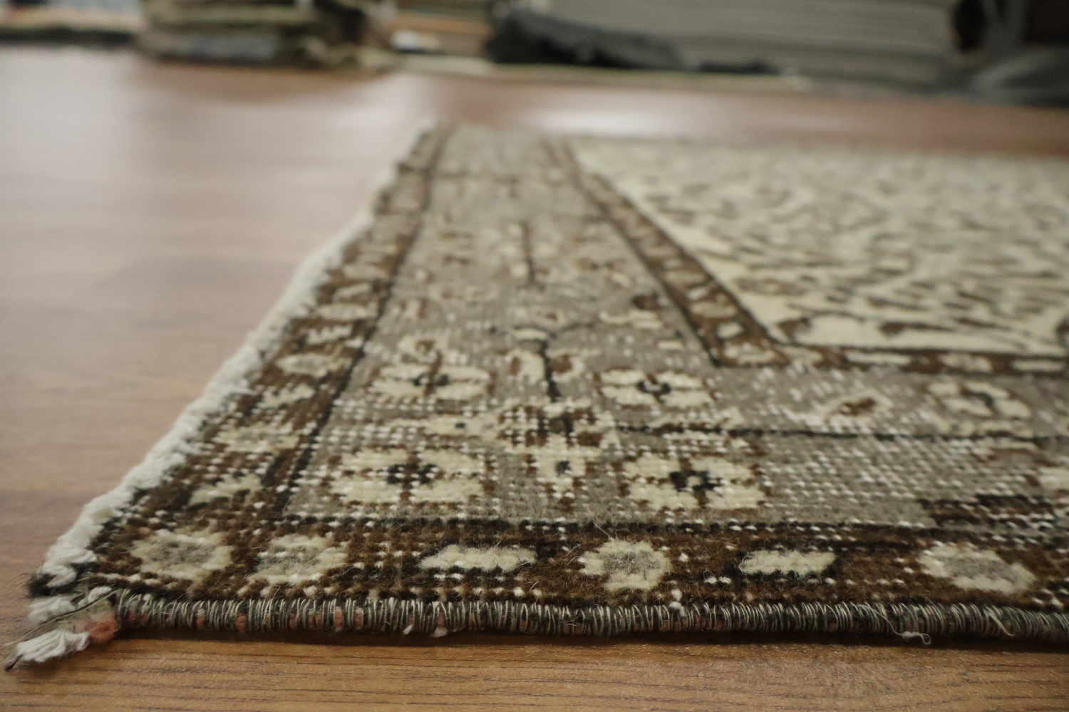 Vintage Distressed Wool Floral Turkish Area Rug 4x7