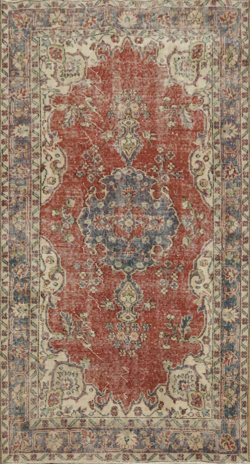 Decorative Vintage Distressed Anatolian Turkish Wool Rug 4x7