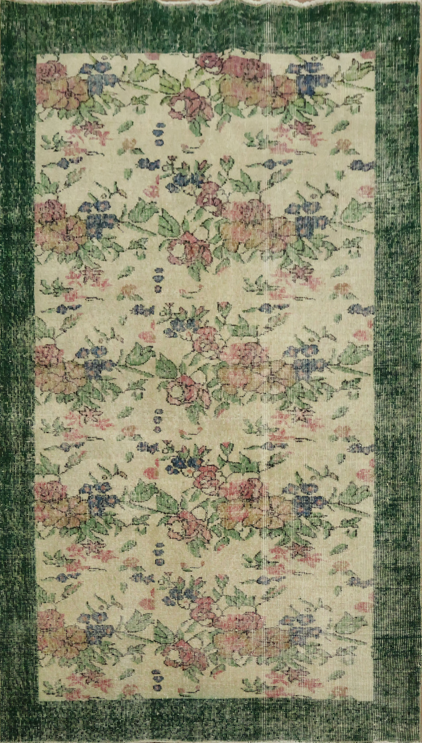 Unique Old Distressed Wool Anatolian Turkish Area Rug 4x7