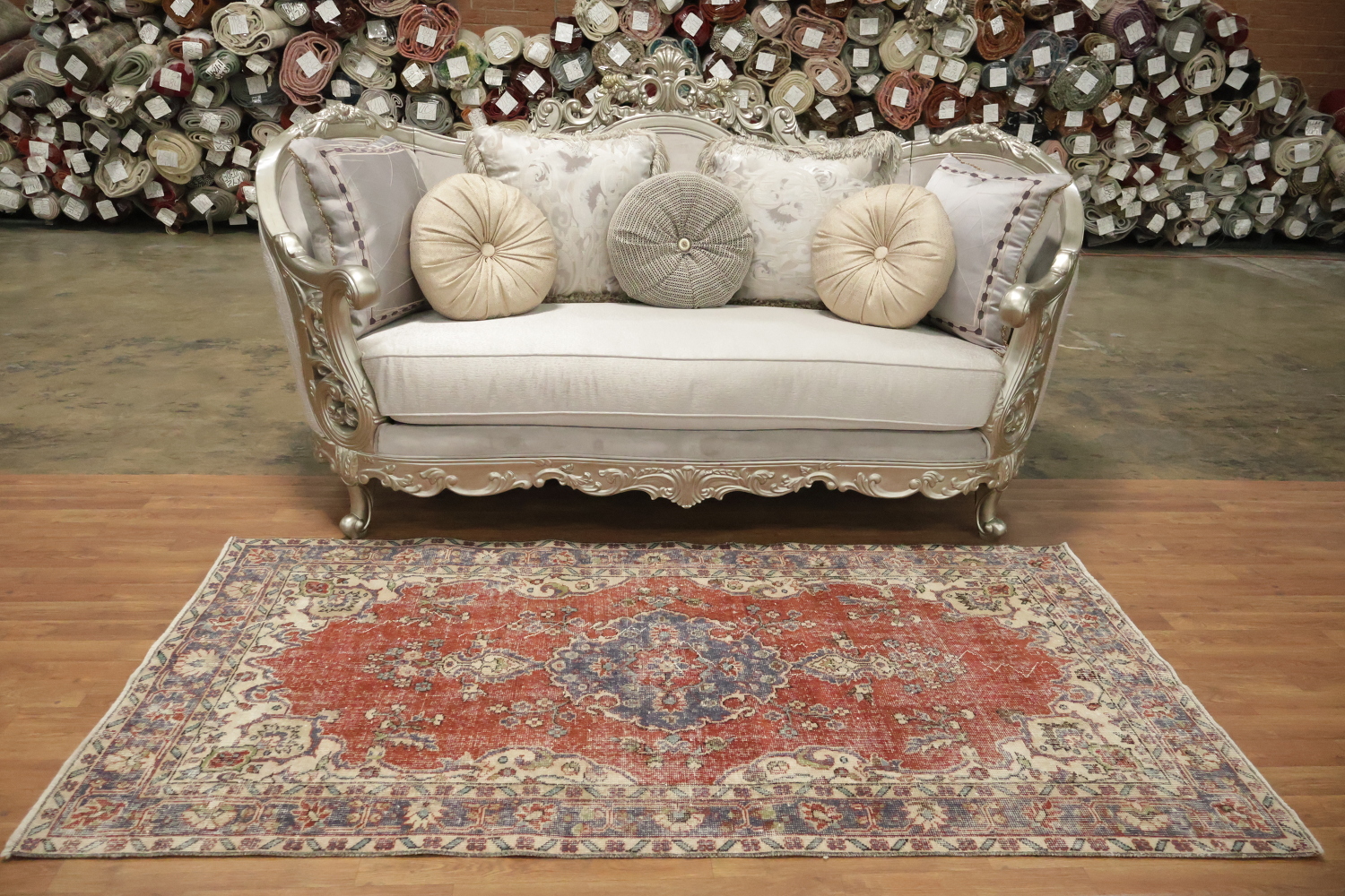 Distressed Anatolian Turkish Vintage Wool Area Rug 4x7