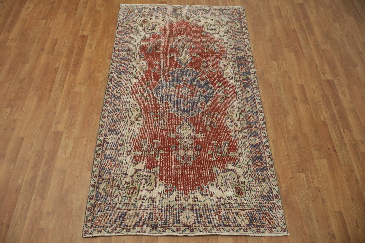 Distressed Anatolian Turkish Vintage Wool Area Rug 4x7
