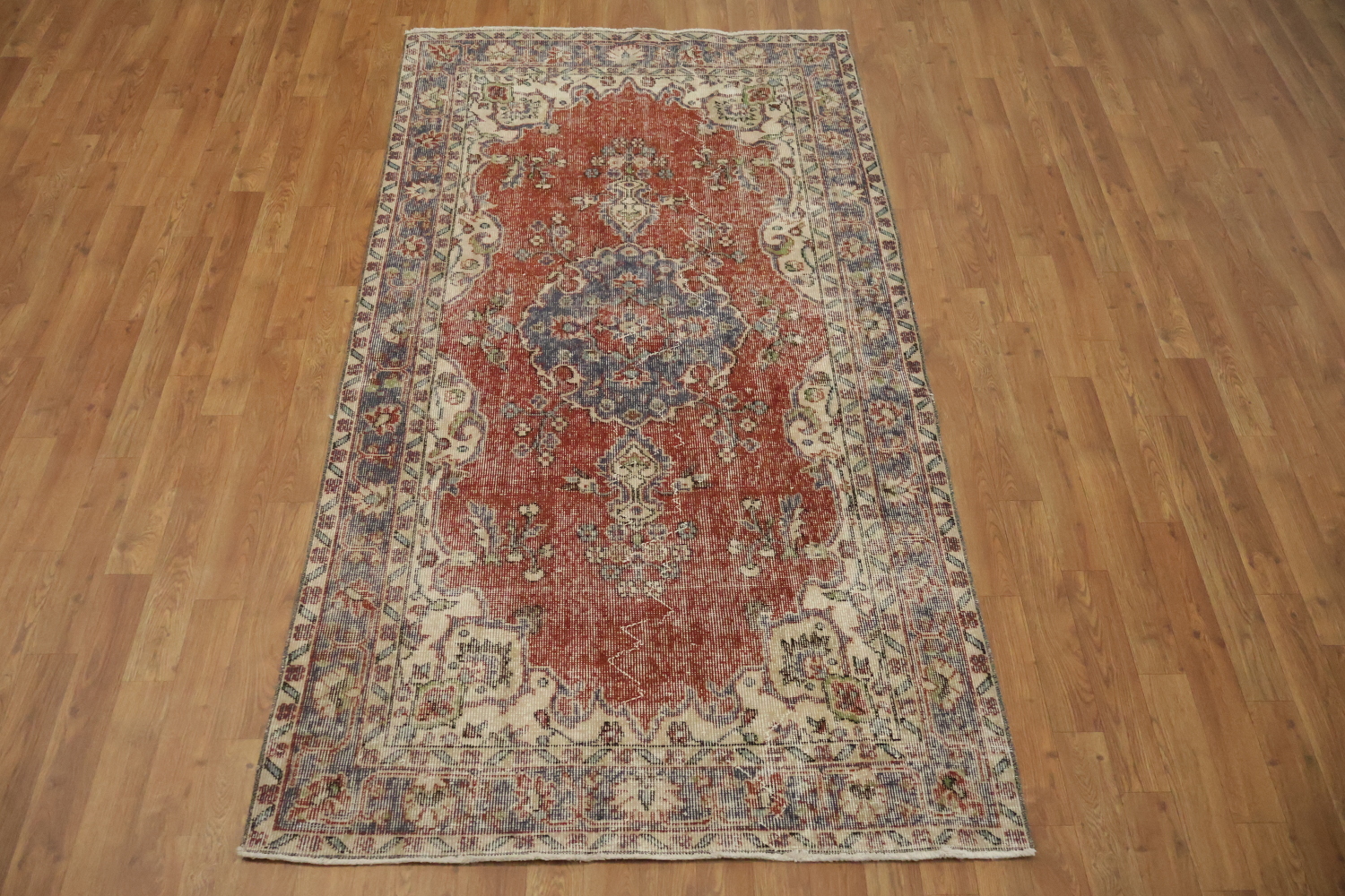 Distressed Anatolian Turkish Vintage Wool Area Rug 4x7
