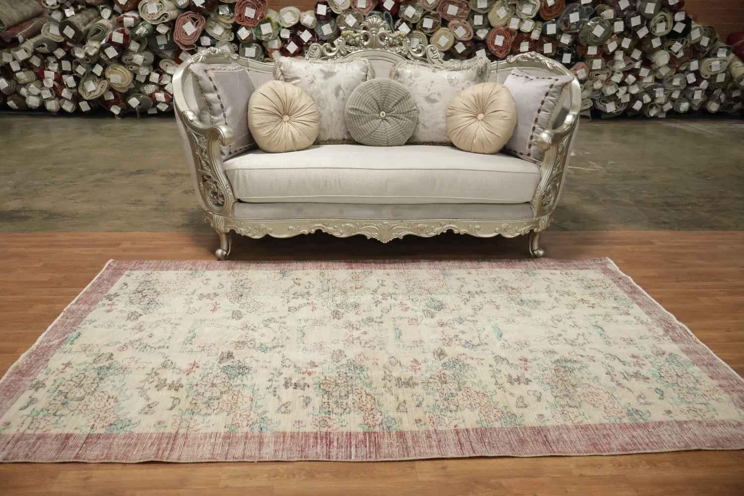 Vintage Distressed Wool Anatolian Turkish Area Rug 5x9