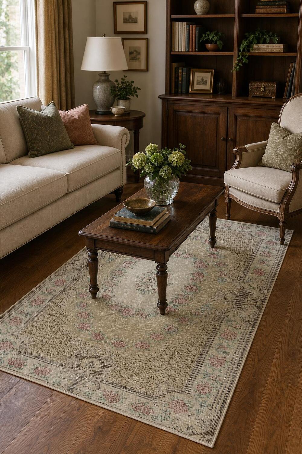Elegant Vintage Area Rug with Floral Patterns and Classic Motifs 4x7