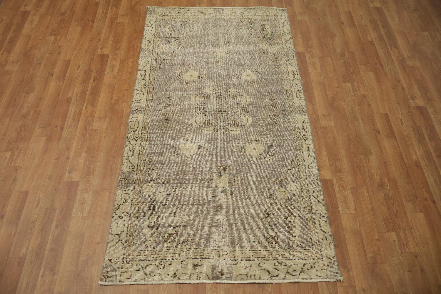Muted Wool Vintage Distressed Turkish Area Rug 4x7