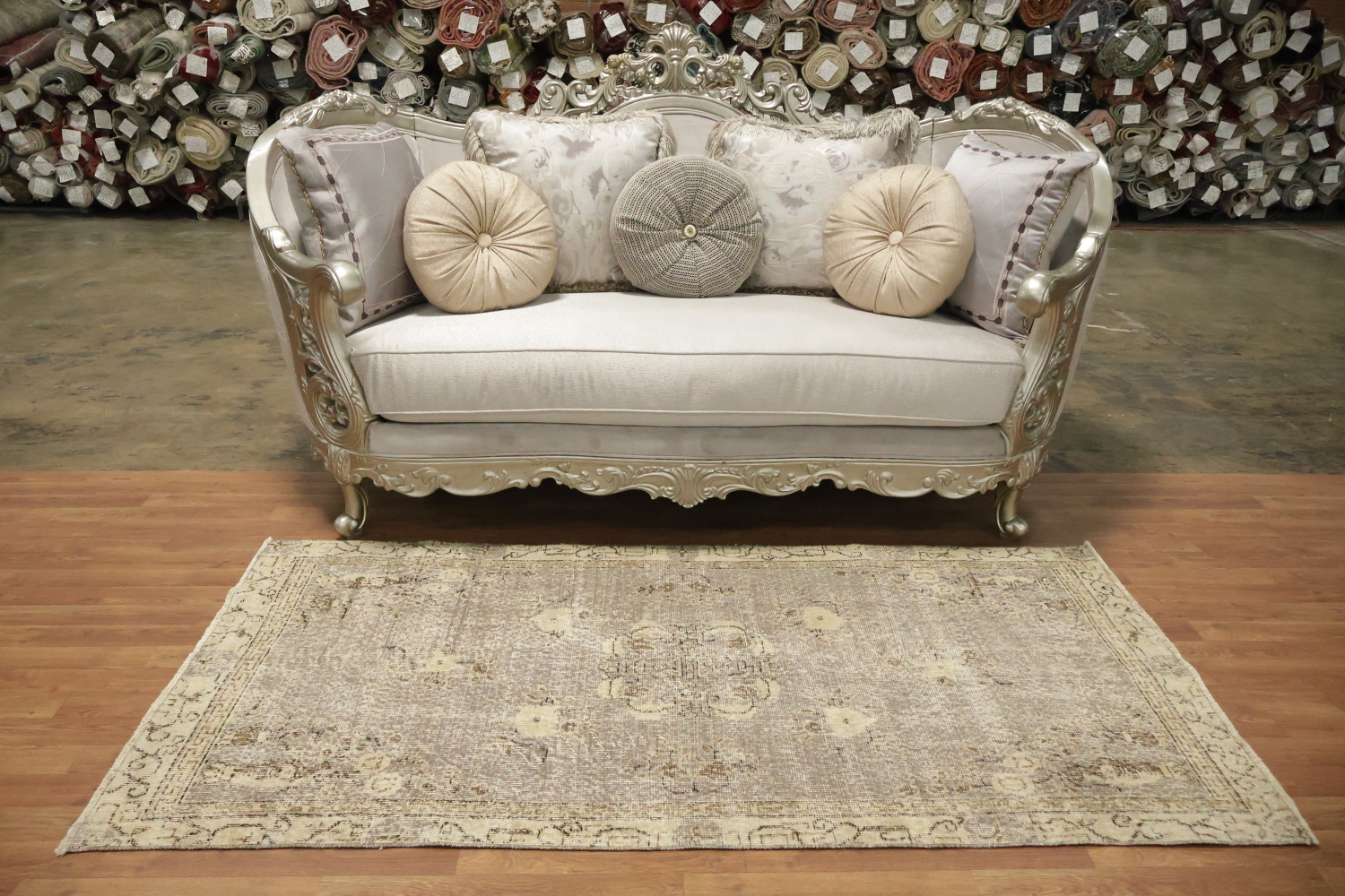 Muted Wool Vintage Distressed Turkish Area Rug 4x7