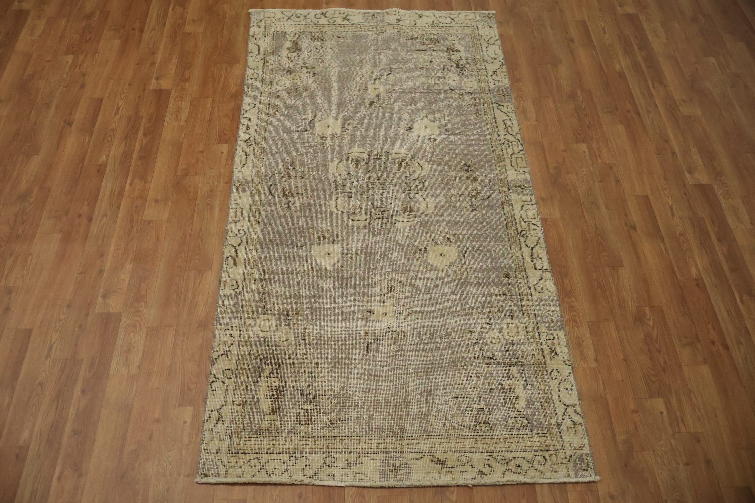 Muted Wool Vintage Distressed Turkish Area Rug 4x7