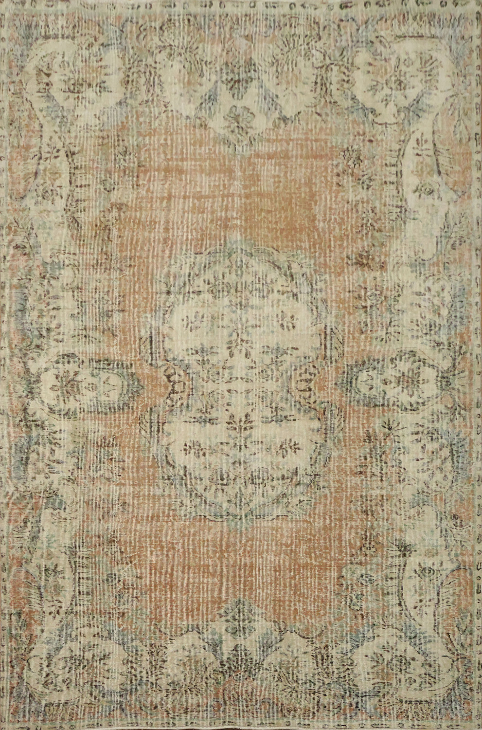 Muted Wool Vintage Distressed Turkish Area Rug 6x9