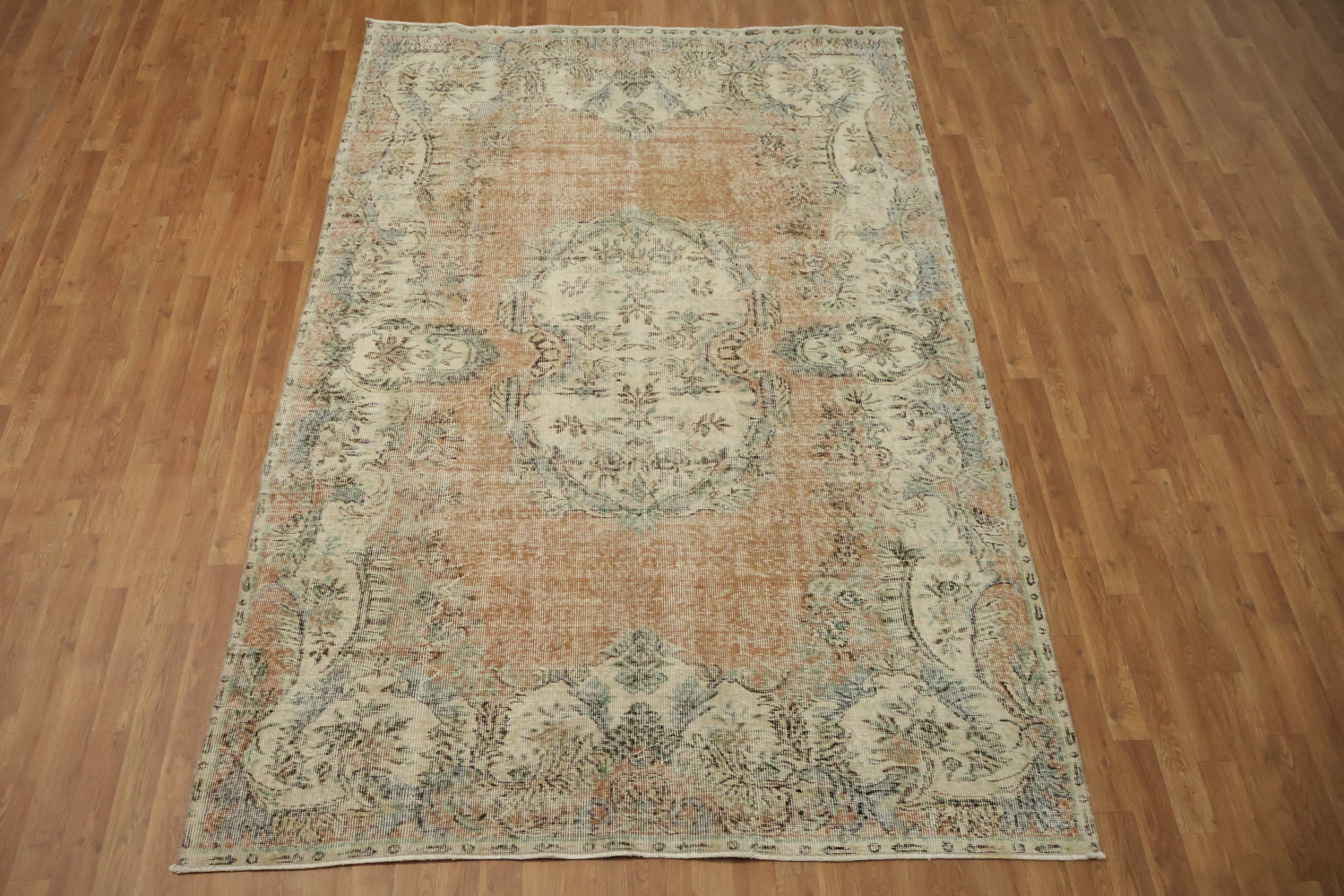 Muted Wool Vintage Distressed Turkish Area Rug 6x9