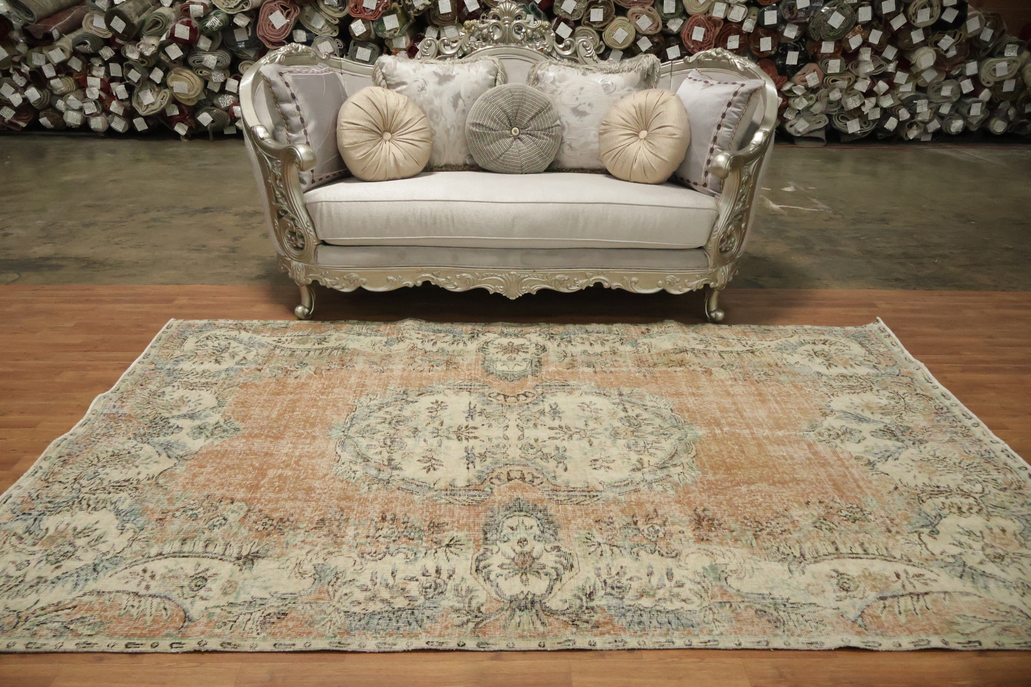 Muted Wool Vintage Distressed Turkish Area Rug 6x9