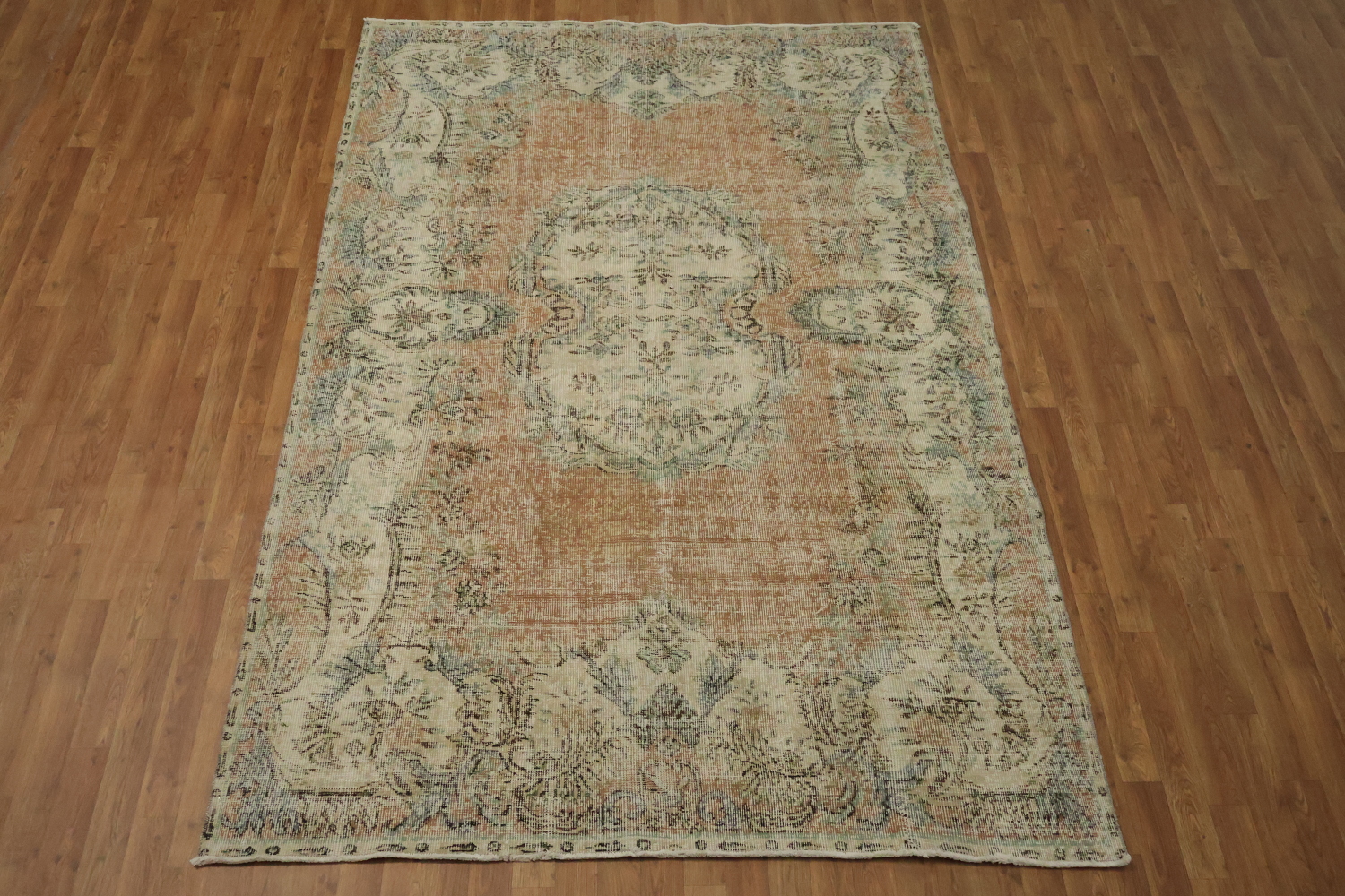 Muted Wool Vintage Distressed Turkish Area Rug 6x9
