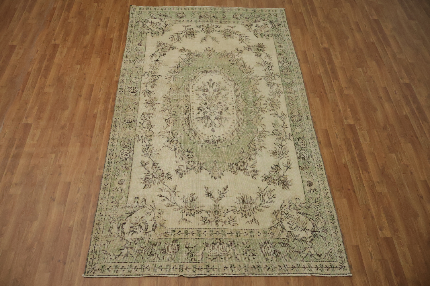 Floral Wool Vintage Distressed Turkish Area Rug 6x10