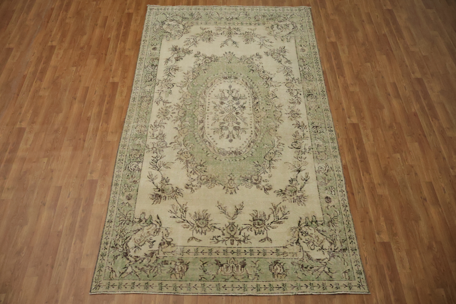 Floral Wool Vintage Distressed Turkish Area Rug 6x10