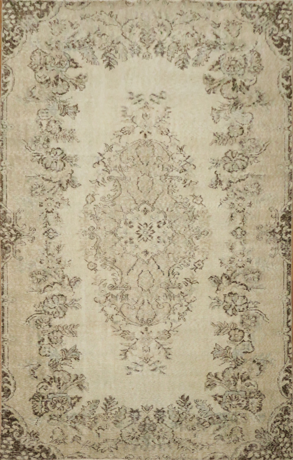 Vintage Distressed Wool Floral Turkish Area Rug 6x9