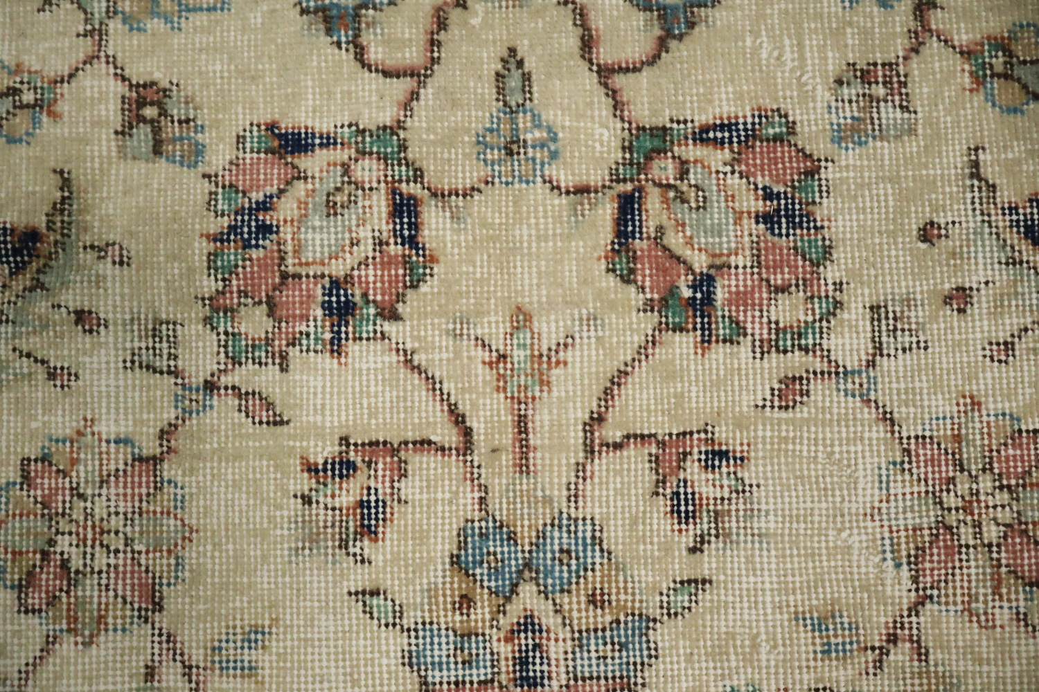 Vintage Distressed Wool Floral Turkish Rug 4x7