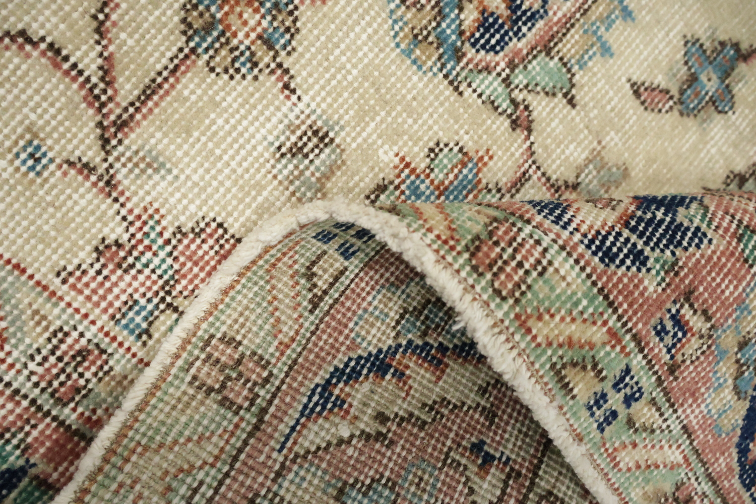 Vintage Distressed Wool Floral Turkish Rug 4x7