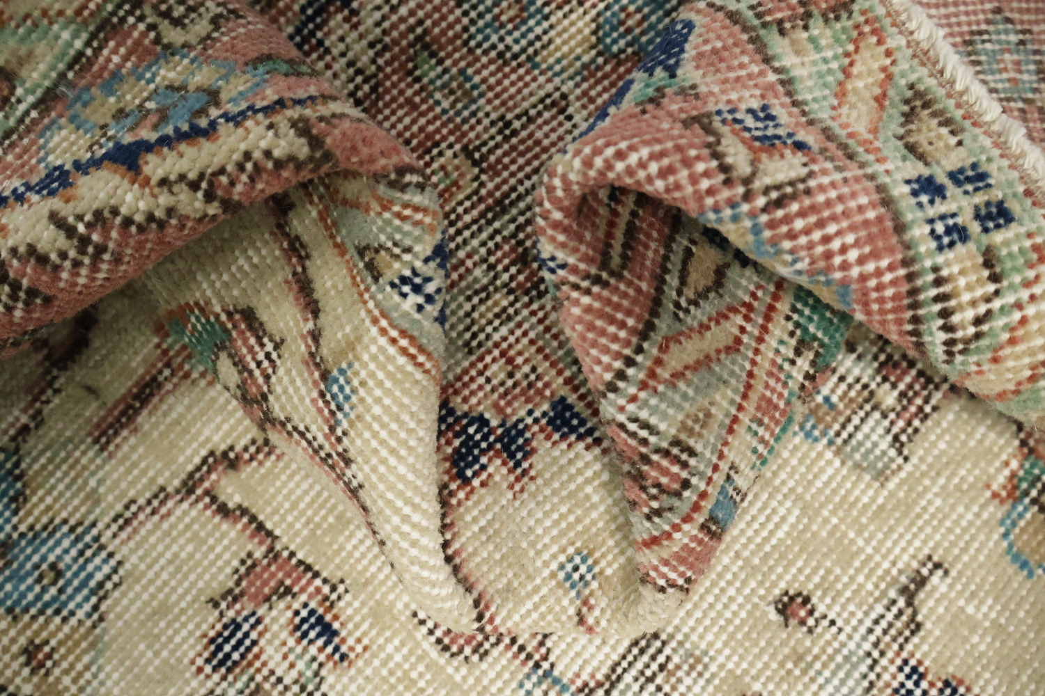 Vintage Distressed Wool Floral Turkish Rug 4x7