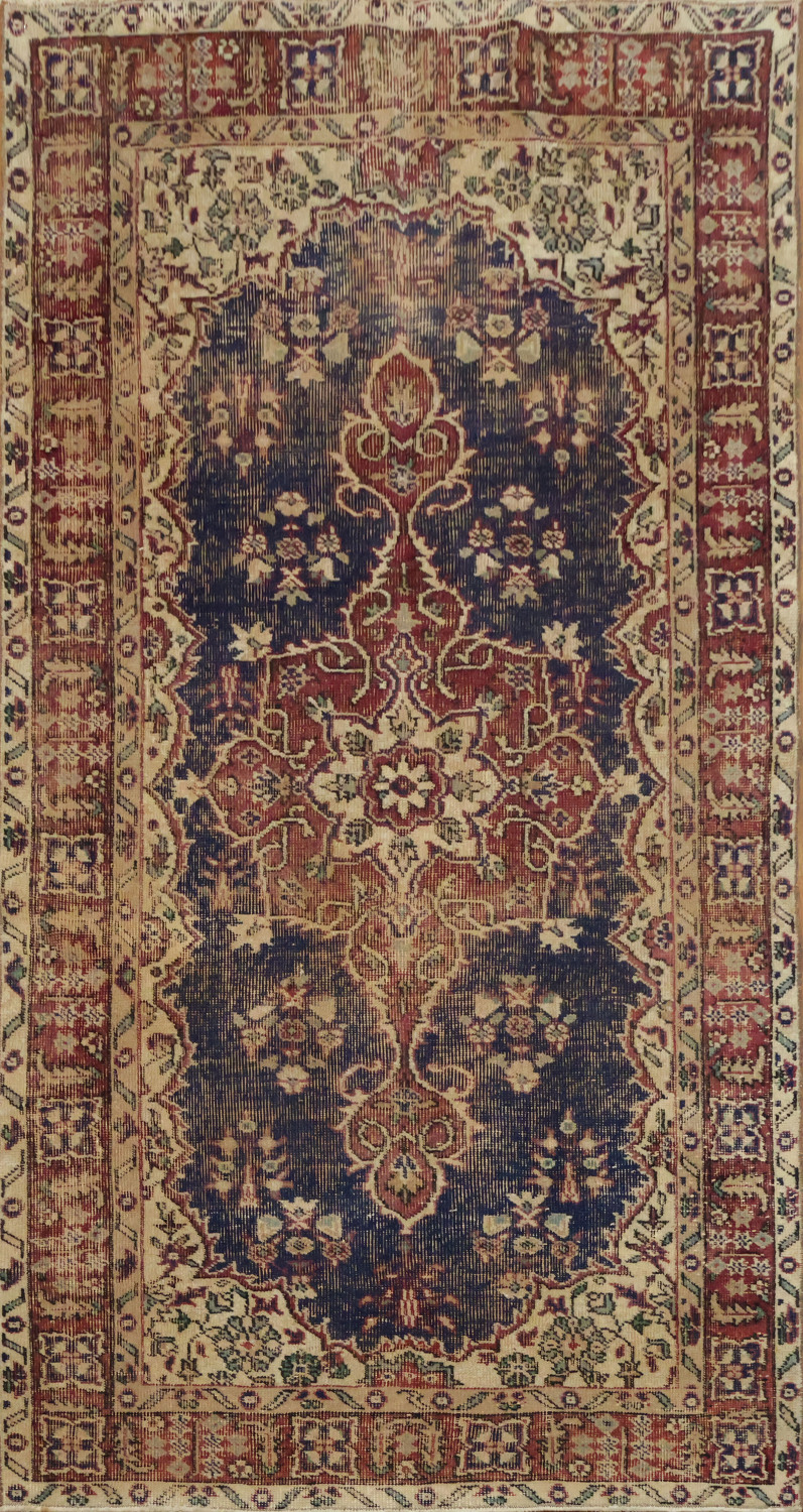 Medallion Vintage Wool Distressed Turkish Area Rug 4x7
