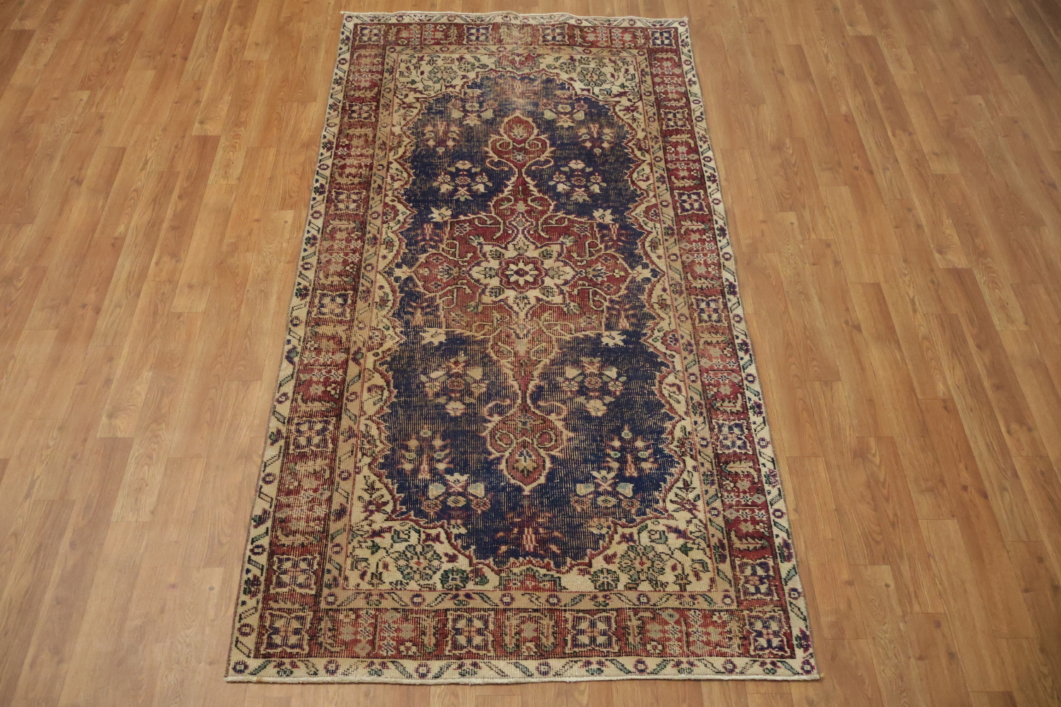 Medallion Vintage Wool Distressed Turkish Area Rug 4x7