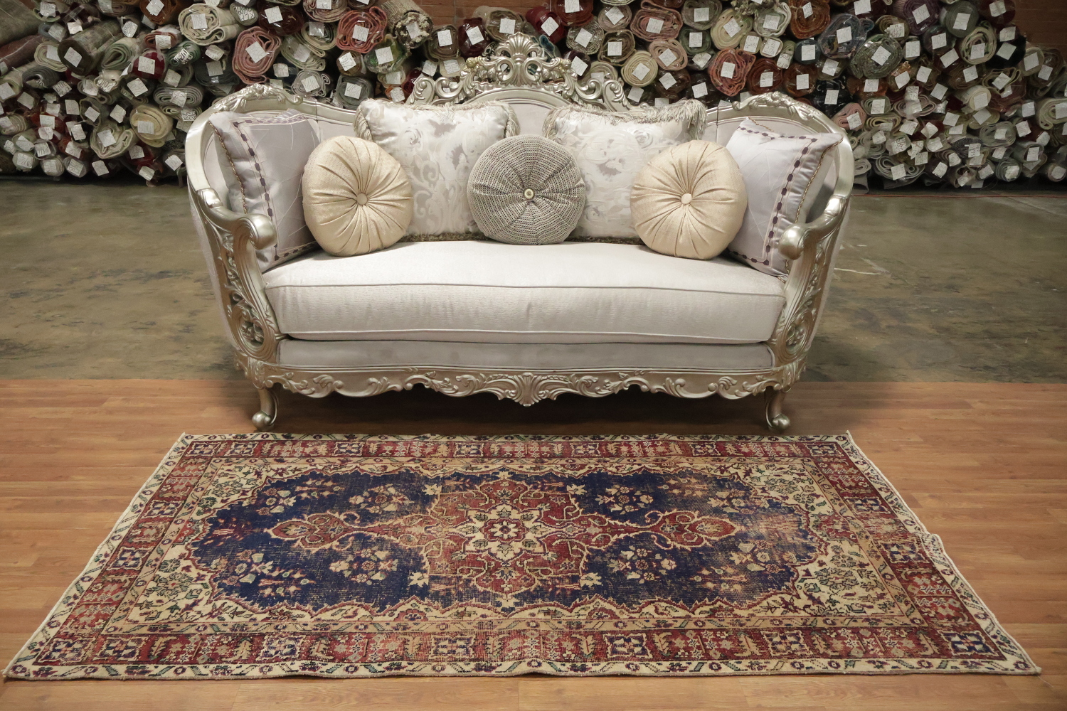 Medallion Vintage Wool Distressed Turkish Area Rug 4x7