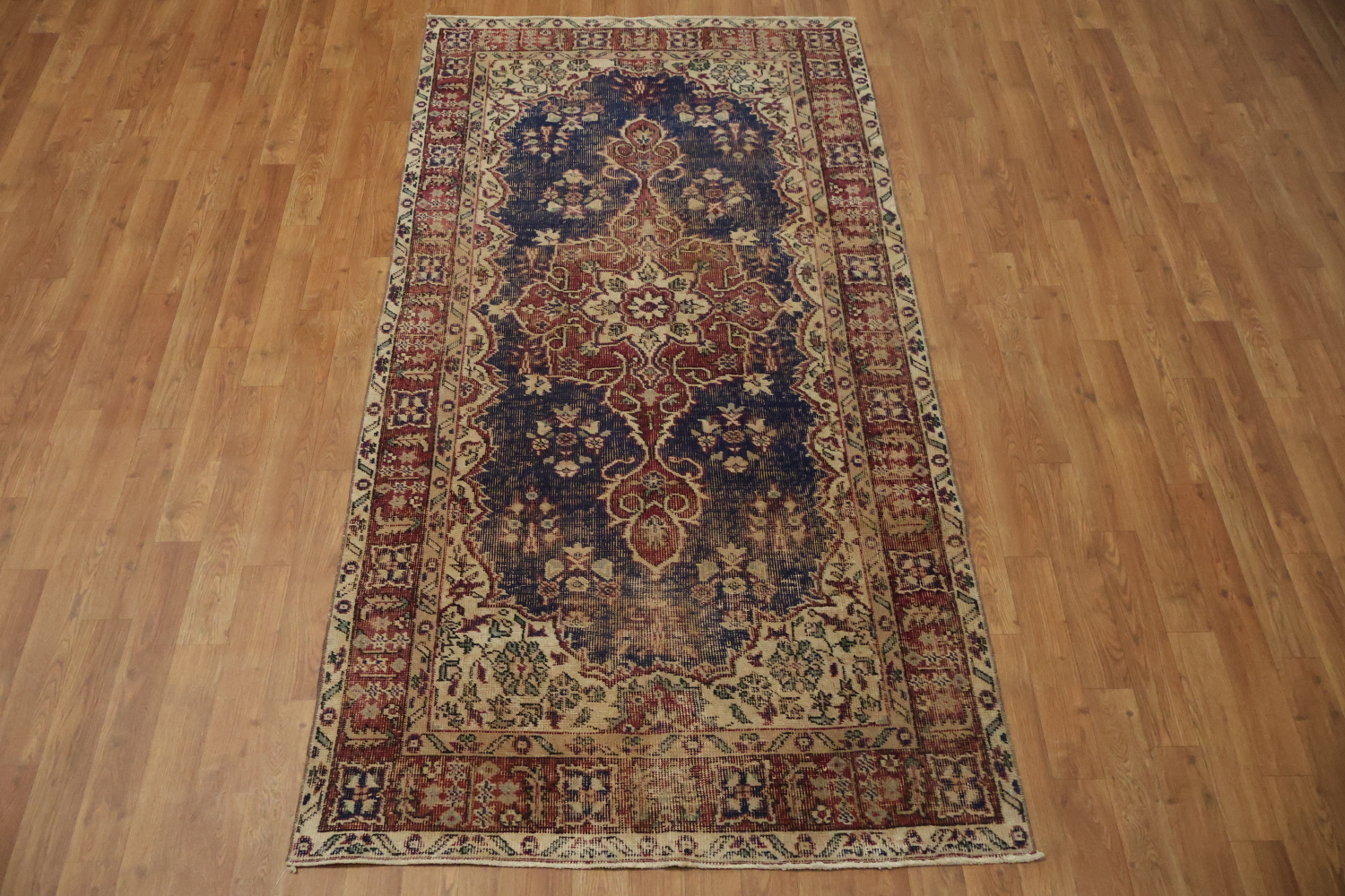 Medallion Vintage Wool Distressed Turkish Area Rug 4x7