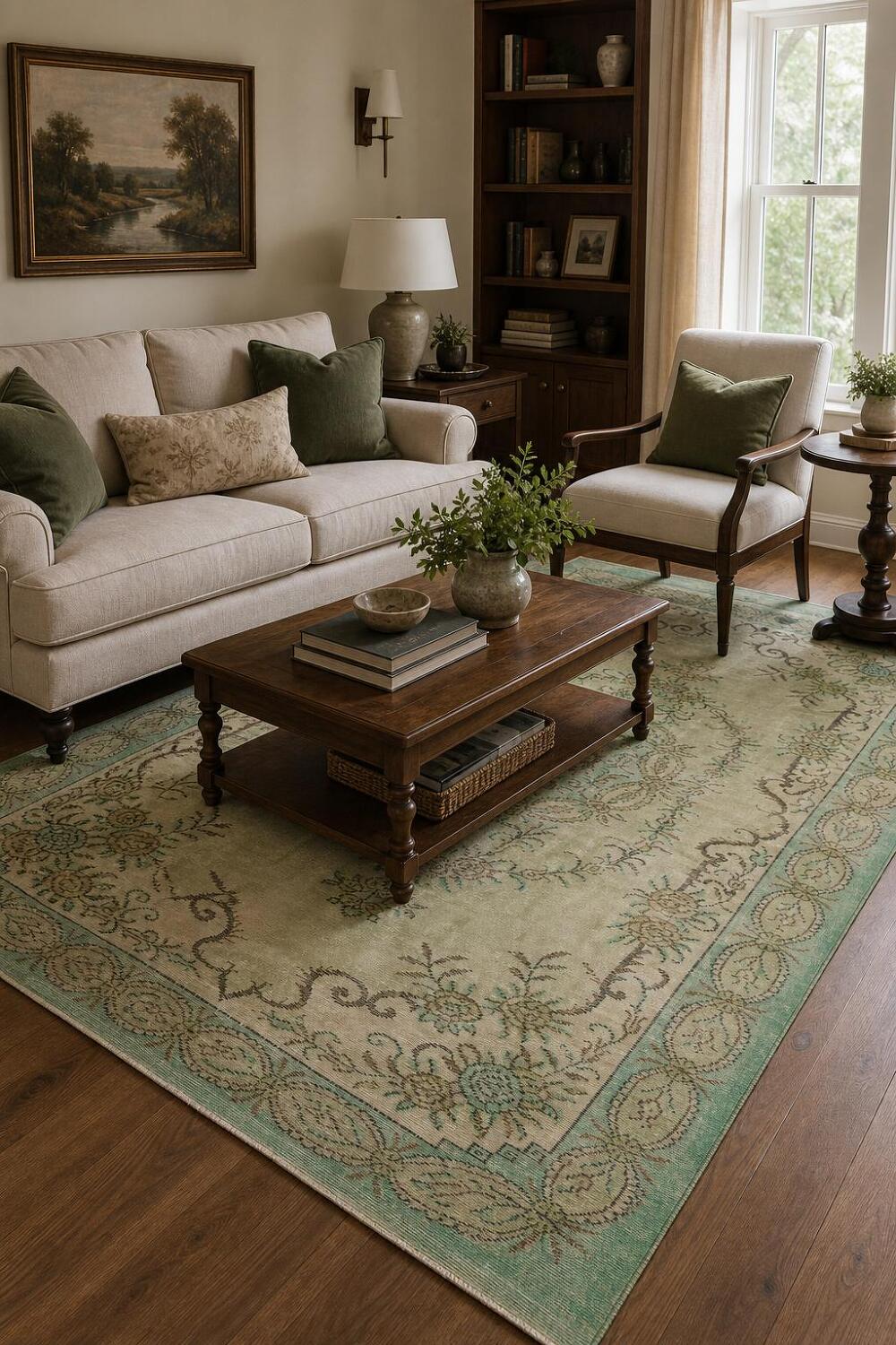 Exquisite Delight: Vintage Green Rug with Ornate Patterns 6x9