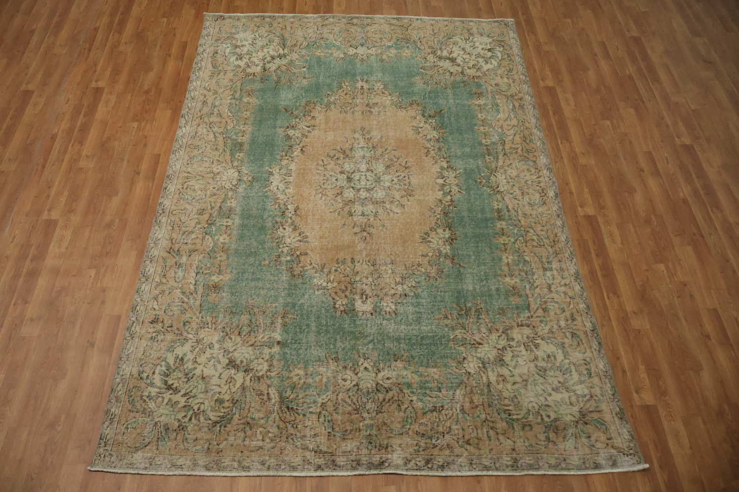 Rustic Charm Distressed Green and Beige Rug Design 7x10