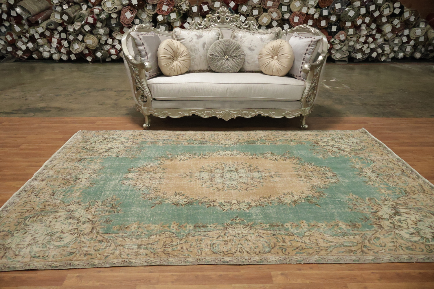Rustic Charm Distressed Green and Beige Rug Design 7x10