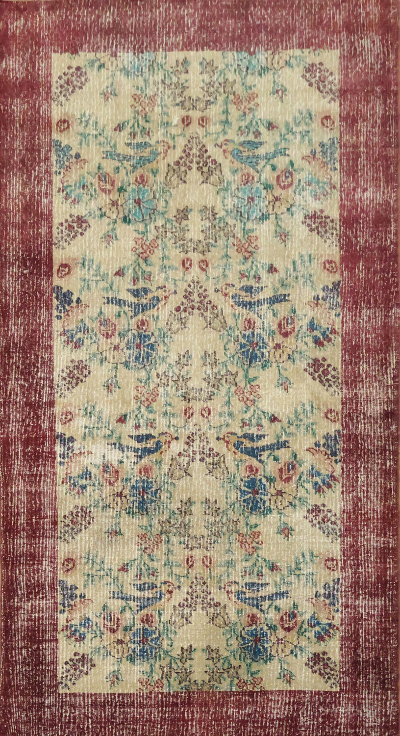 Animal Pictorial Vintage Distressed Turkish Area Rug 4x7