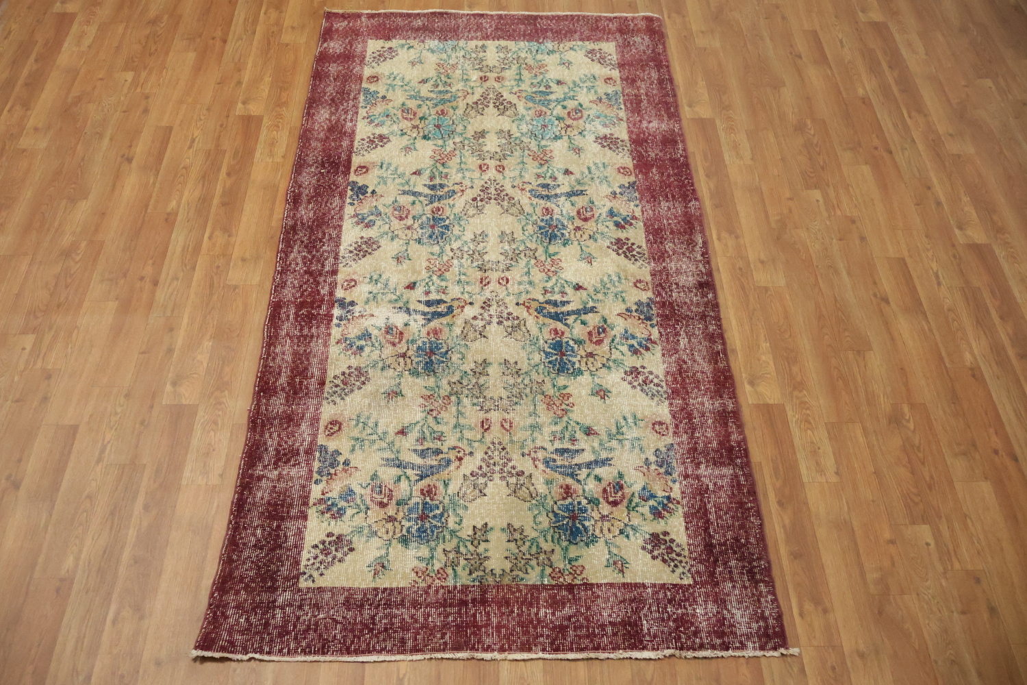 Animal Pictorial Vintage Distressed Turkish Area Rug 4x7