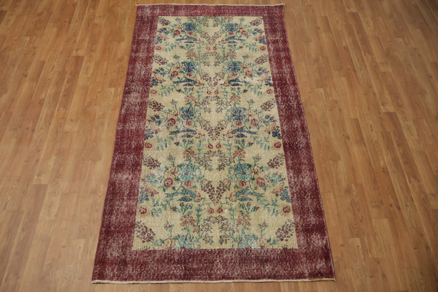 Animal Pictorial Vintage Distressed Turkish Area Rug 4x7