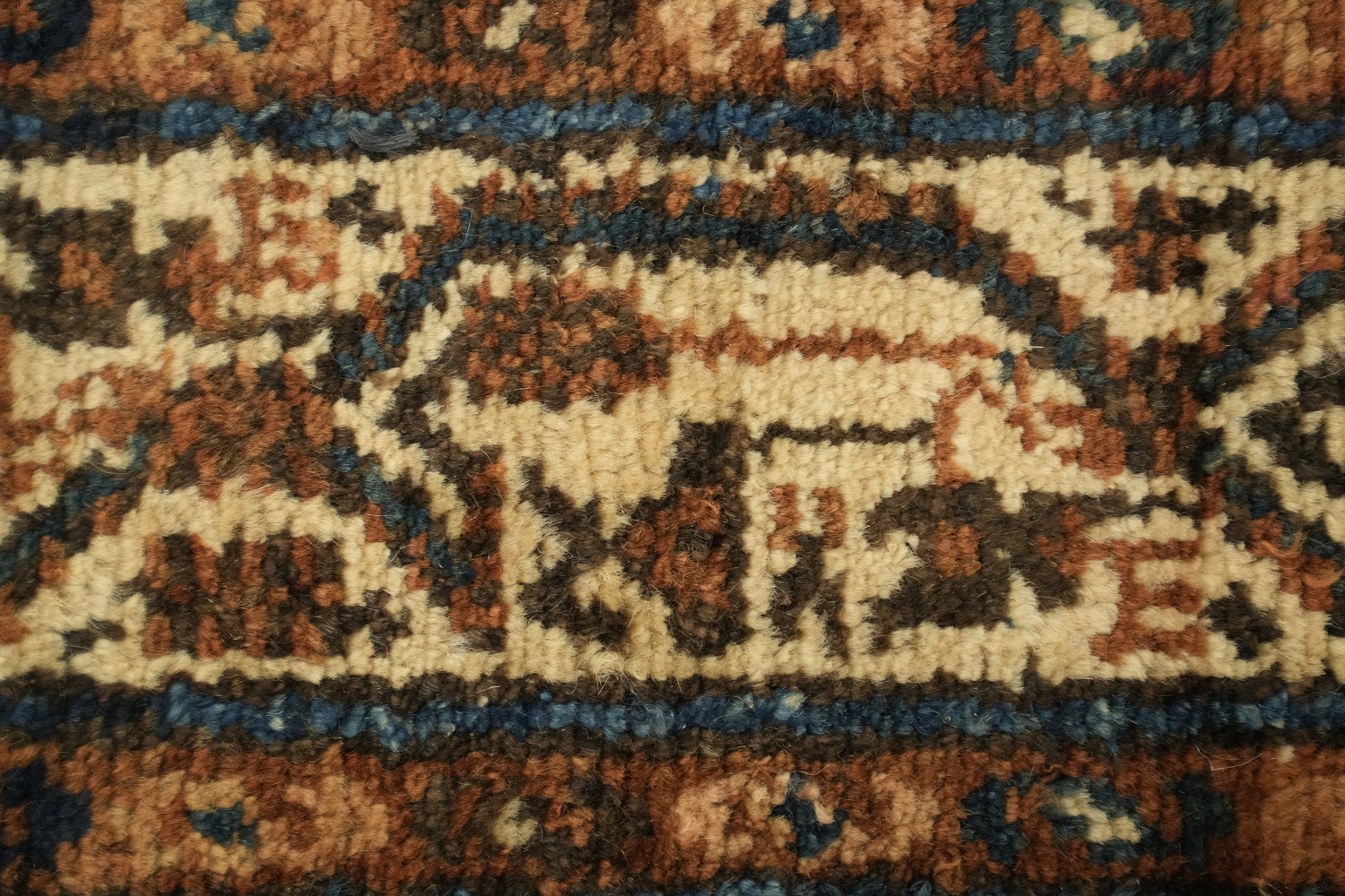 Vintage Geometric Patterned Blue Wool Malayer Rug 3x5