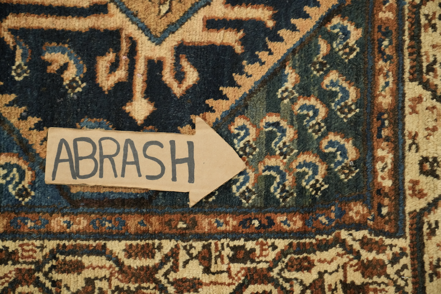 Vintage Geometric Patterned Blue Wool Malayer Rug 3x5