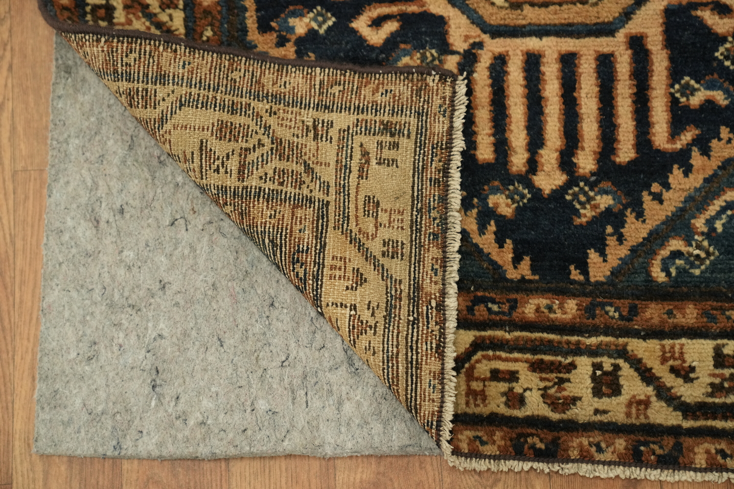 Vintage Geometric Patterned Blue Wool Malayer Rug 3x5