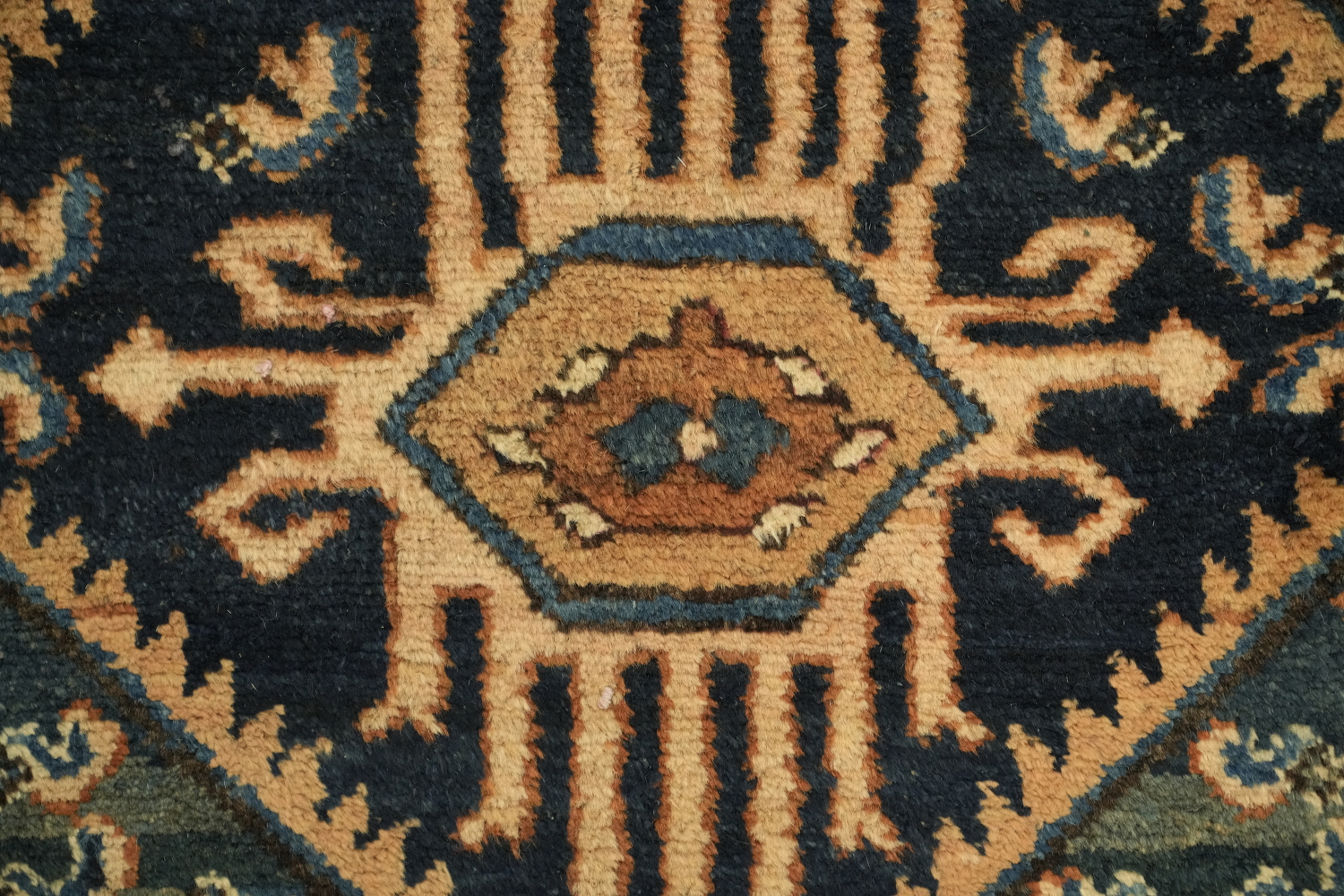 Vintage Geometric Patterned Blue Wool Malayer Rug 3x5