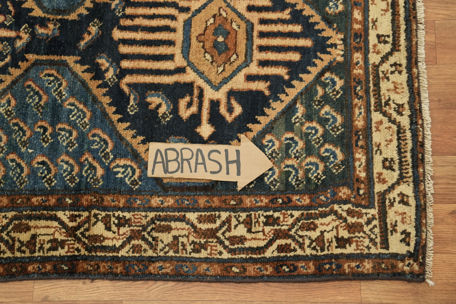 Vintage Geometric Patterned Blue Wool Malayer Rug 3x5